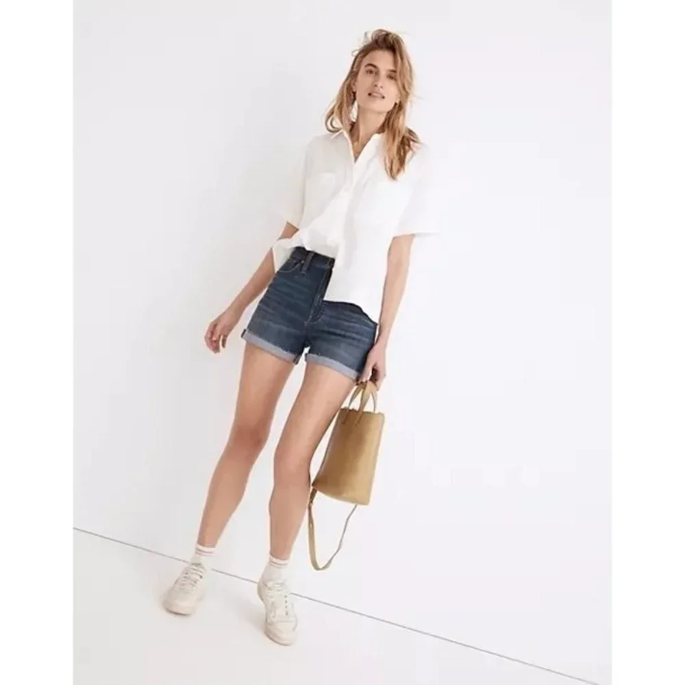 Madewell Women's High-Rise Denim Shorts Cut-Off Cuffed Hem Pockets Size 28